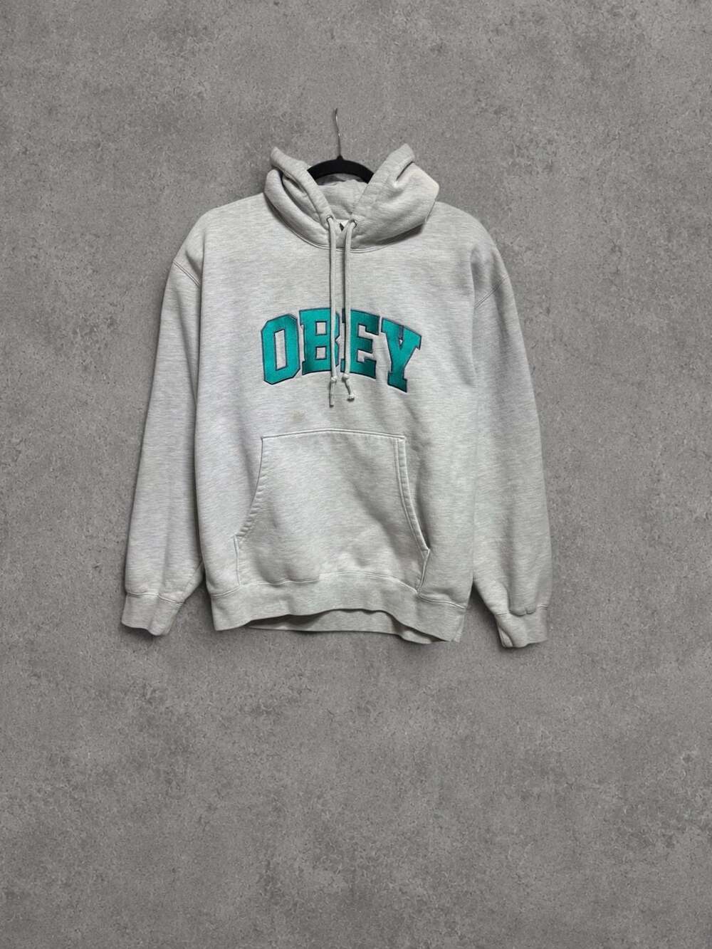 Obey Grey Hoodie Green Applique Pullover Sweatshirt